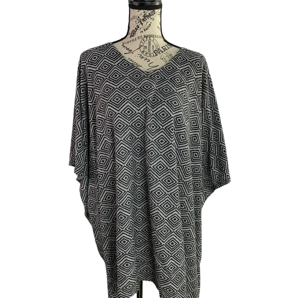 Everette bleu Womens Blouse Oversized Small Geometric Pattern 3/4 Dolman Sleeve